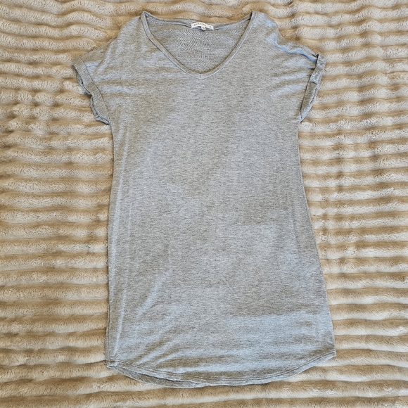 Gray V-Neck Women's Tshirt Dress - Picture 1 of 2